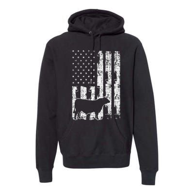 Vintage American Flag USA Cow Black Angus Rancher Premium Hoodie