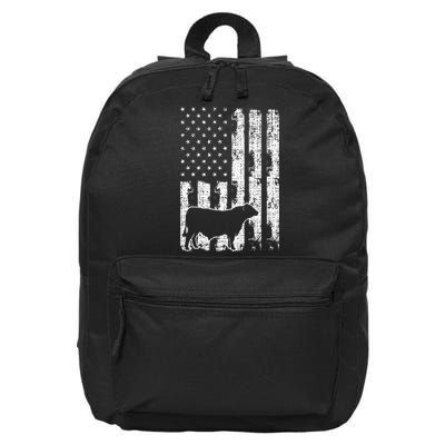 Vintage American Flag USA Cow Black Angus Rancher 16 in Basic Backpack