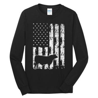 Vintage American Flag USA Cow Black Angus Rancher Tall Long Sleeve T-Shirt