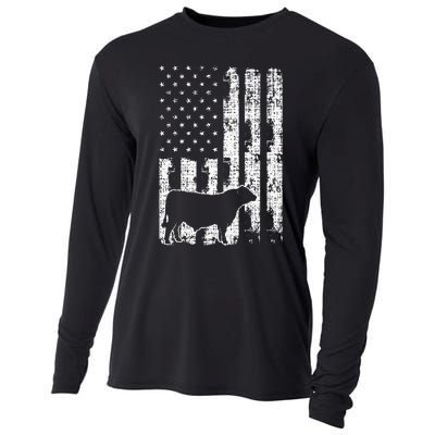 Vintage American Flag USA Cow Black Angus Rancher Cooling Performance Long Sleeve Crew