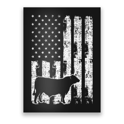 Vintage American Flag USA Cow Black Angus Rancher Poster