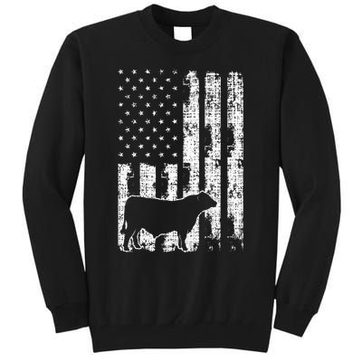 Vintage American Flag USA Cow Black Angus Rancher Tall Sweatshirt