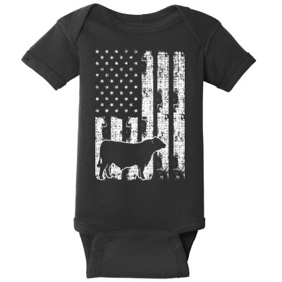 Vintage American Flag USA Cow Black Angus Rancher Baby Bodysuit