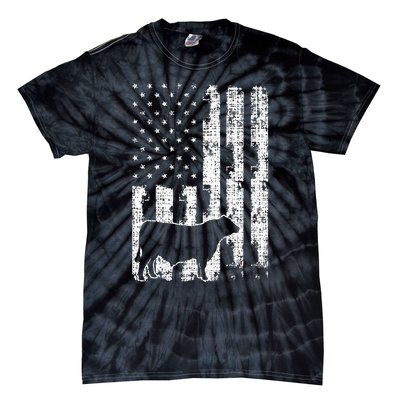 Vintage American Flag USA Cow Black Angus Rancher Tie-Dye T-Shirt