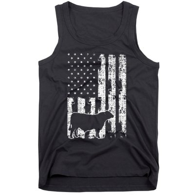 Vintage American Flag USA Cow Black Angus Rancher Tank Top