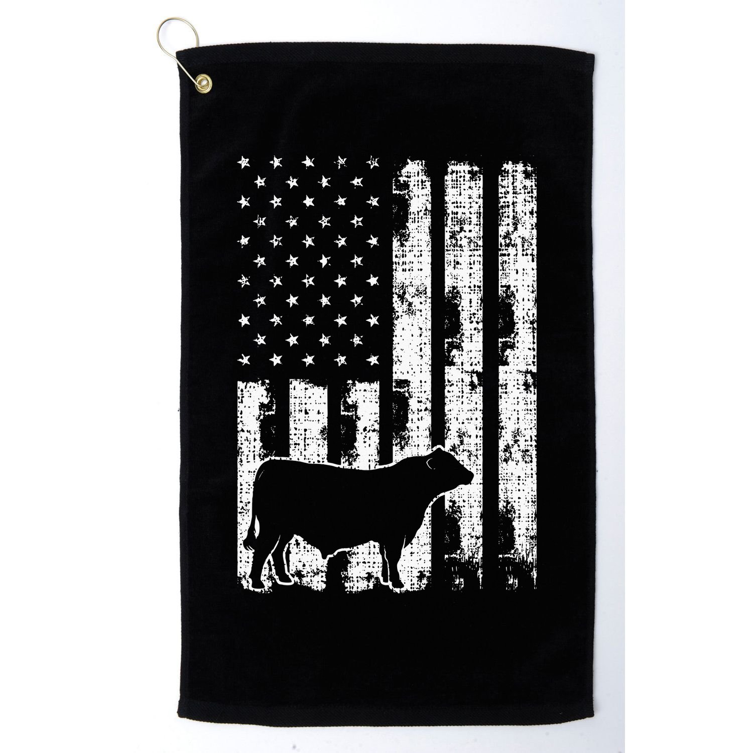 Vintage American Flag USA Cow Black Angus Rancher Golf Towel