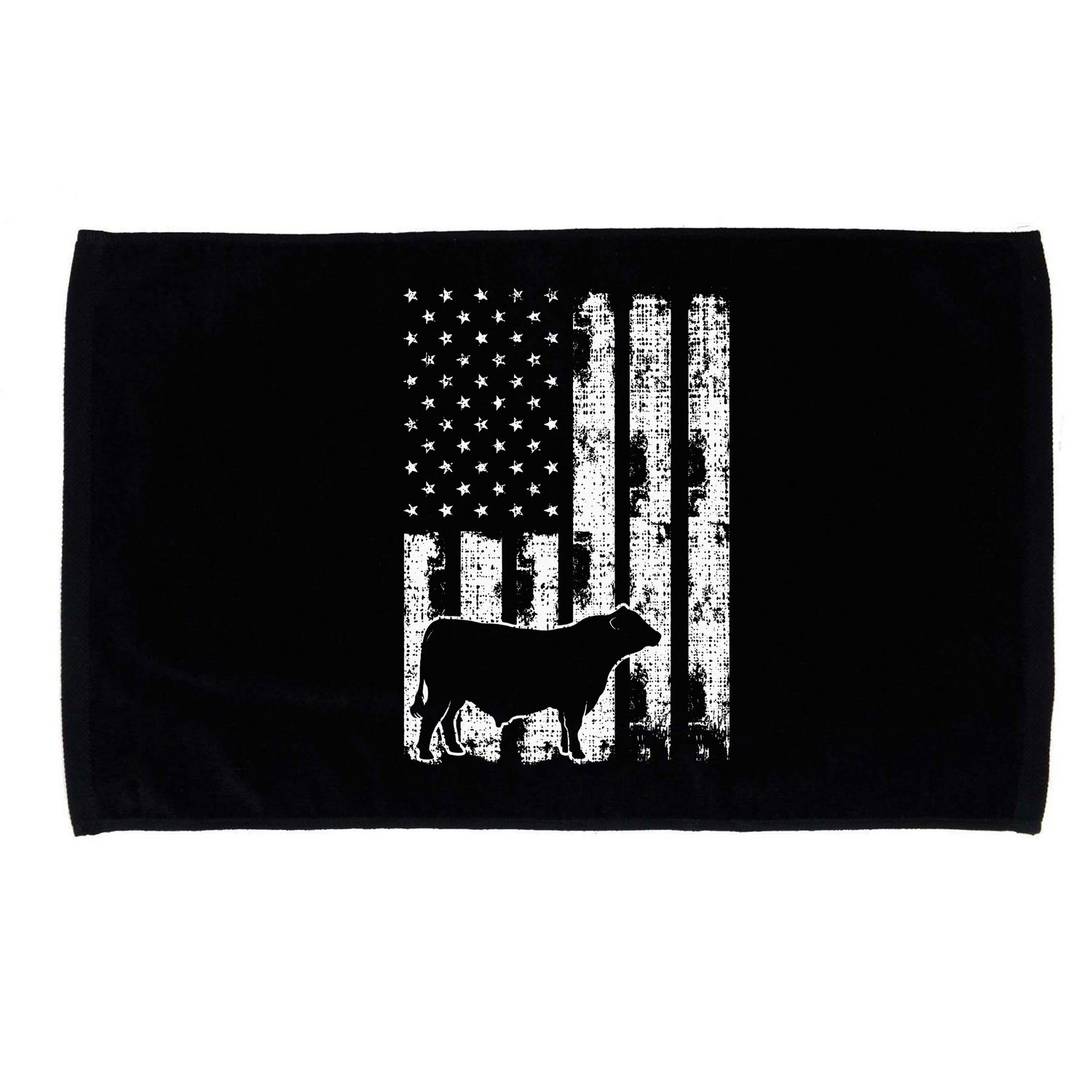 Vintage American Flag USA Cow Black Angus Rancher Microfiber Hand Towel