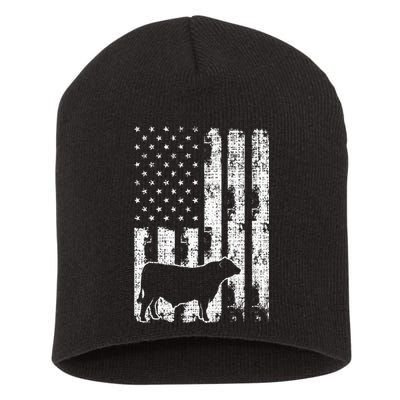Vintage American Flag USA Cow Black Angus Rancher Short Acrylic Beanie