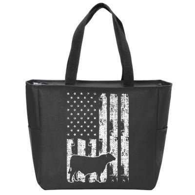 Vintage American Flag USA Cow Black Angus Rancher Zip Tote Bag