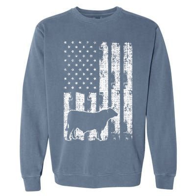 Vintage American Flag USA Cow Black Angus Rancher Garment-Dyed Sweatshirt