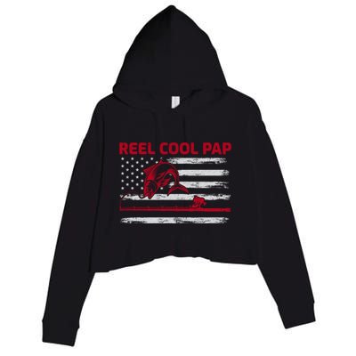 Vintage American Flag Retro Reel Cool Pap Fishing Gift Crop Fleece Hoodie