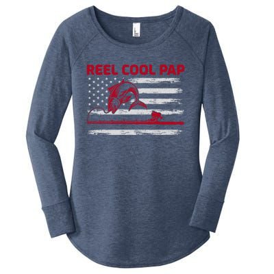 Vintage American Flag Retro Reel Cool Pap Fishing Gift Women's Perfect Tri Tunic Long Sleeve Shirt