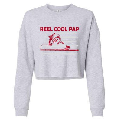 Vintage American Flag Retro Reel Cool Pap Fishing Gift Cropped Pullover Crew