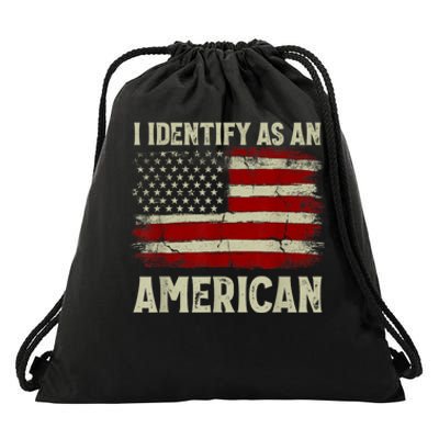 Vintage American Flag I Identify As An American Drawstring Bag