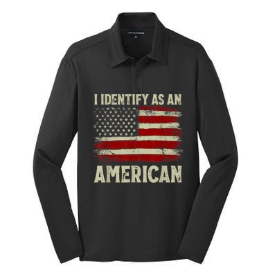 Vintage American Flag I Identify As An American Silk Touch Performance Long Sleeve Polo