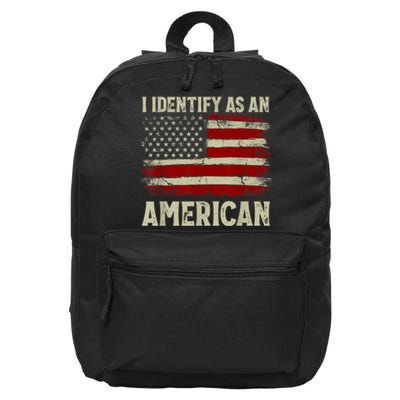 Vintage American Flag I Identify As An American 16 in Basic Backpack