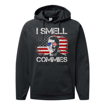 Vintage American Flag Funny Political I Smell Commies Performance Fleece Hoodie