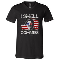 Vintage American Flag Funny Political I Smell Commies V-Neck T-Shirt