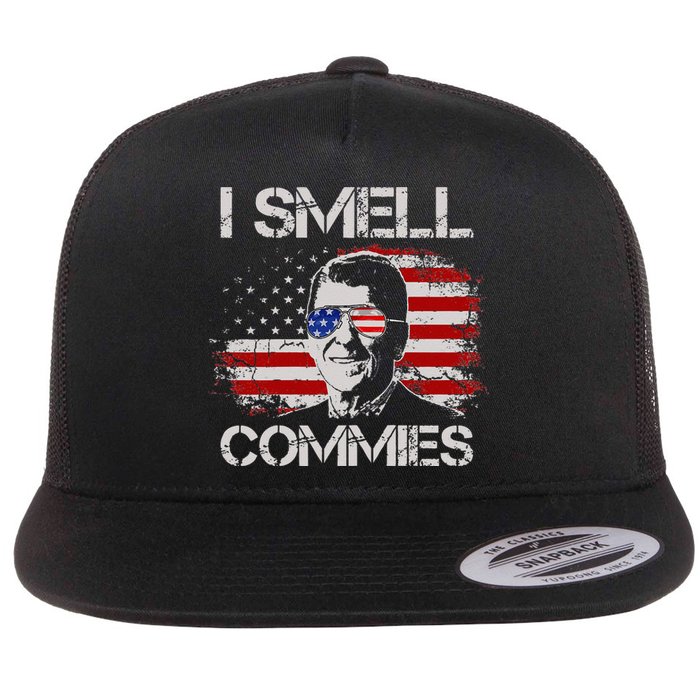 Vintage American Flag Funny Political I Smell Commies Flat Bill Trucker Hat