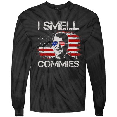 Vintage American Flag Funny Political I Smell Commies Tie-Dye Long Sleeve Shirt