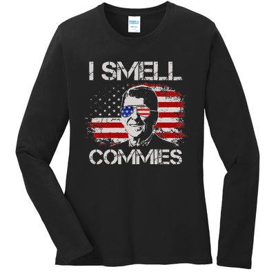 Vintage American Flag Funny Political I Smell Commies Ladies Long Sleeve Shirt