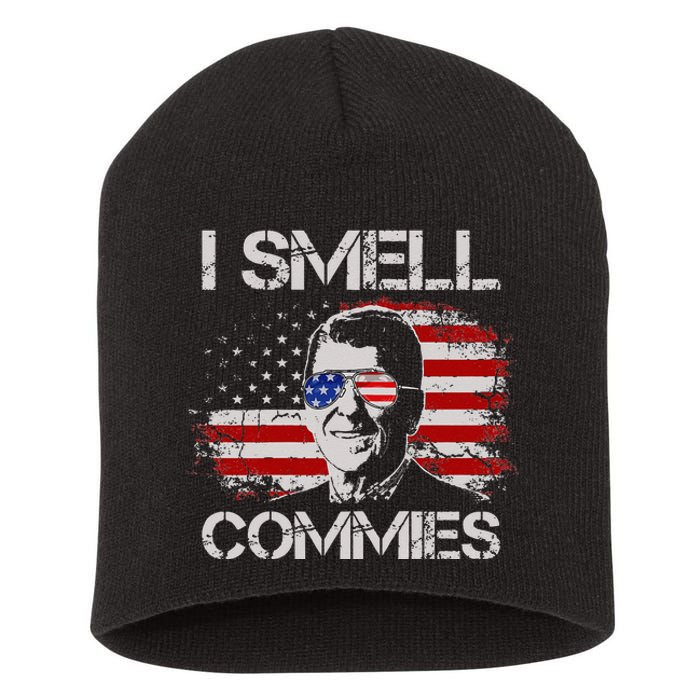 Vintage American Flag Funny Political I Smell Commies Short Acrylic Beanie