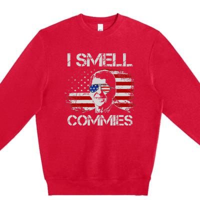 Vintage American Flag Funny Political I Smell Commies Premium Crewneck Sweatshirt