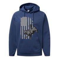 Vintage American Flag Bucking Bull Riding Patriotism Rodeo Performance Fleece Hoodie