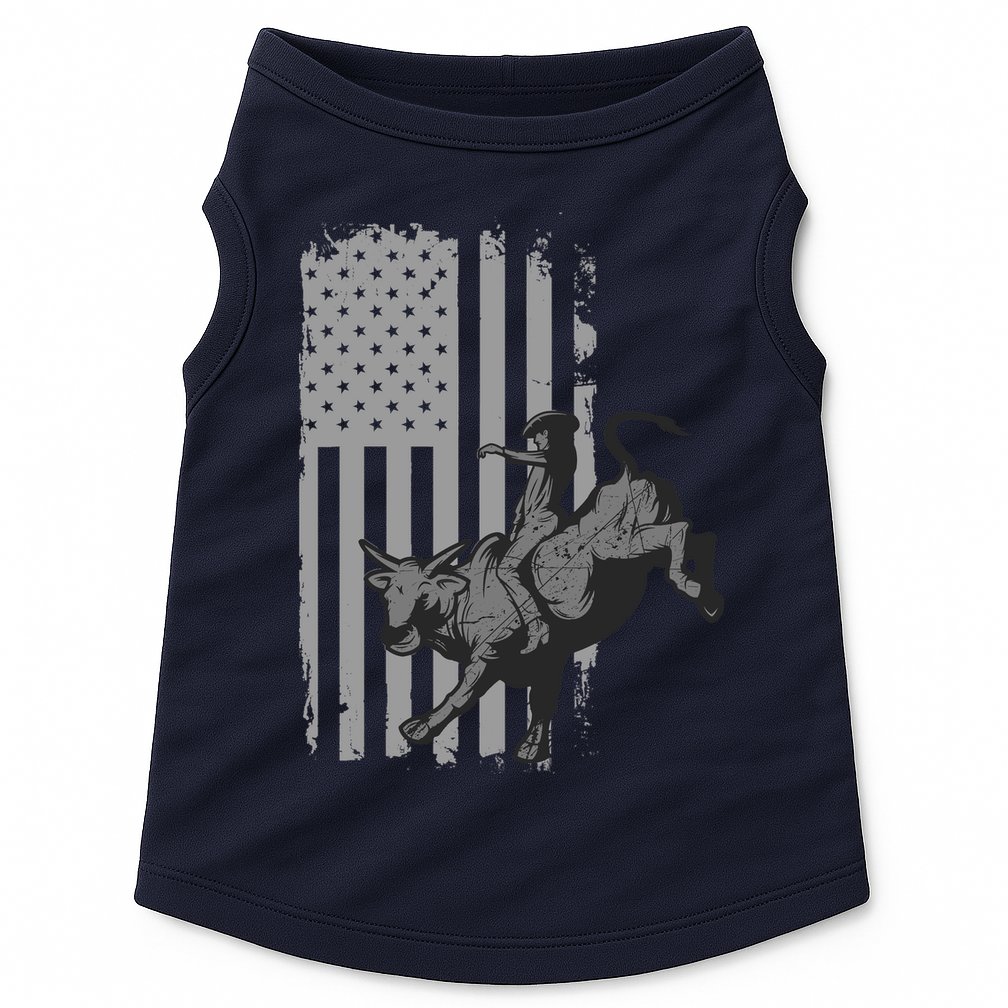 Vintage American Flag Bucking Bull Riding Patriotism Rodeo Doggie Tank