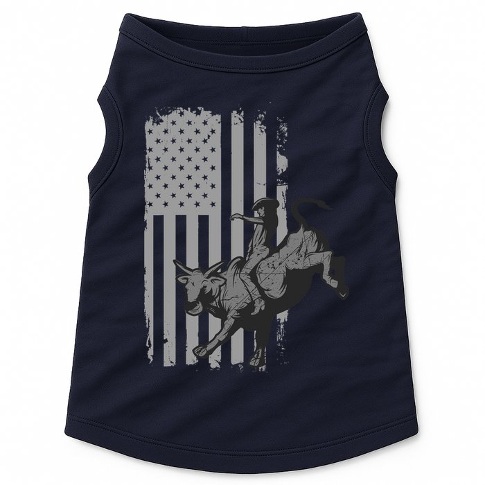 Vintage American Flag Bucking Bull Riding Patriotism Rodeo Doggie Tank