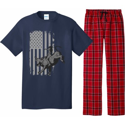 Vintage American Flag Bucking Bull Riding Patriotism Rodeo Pajama Set