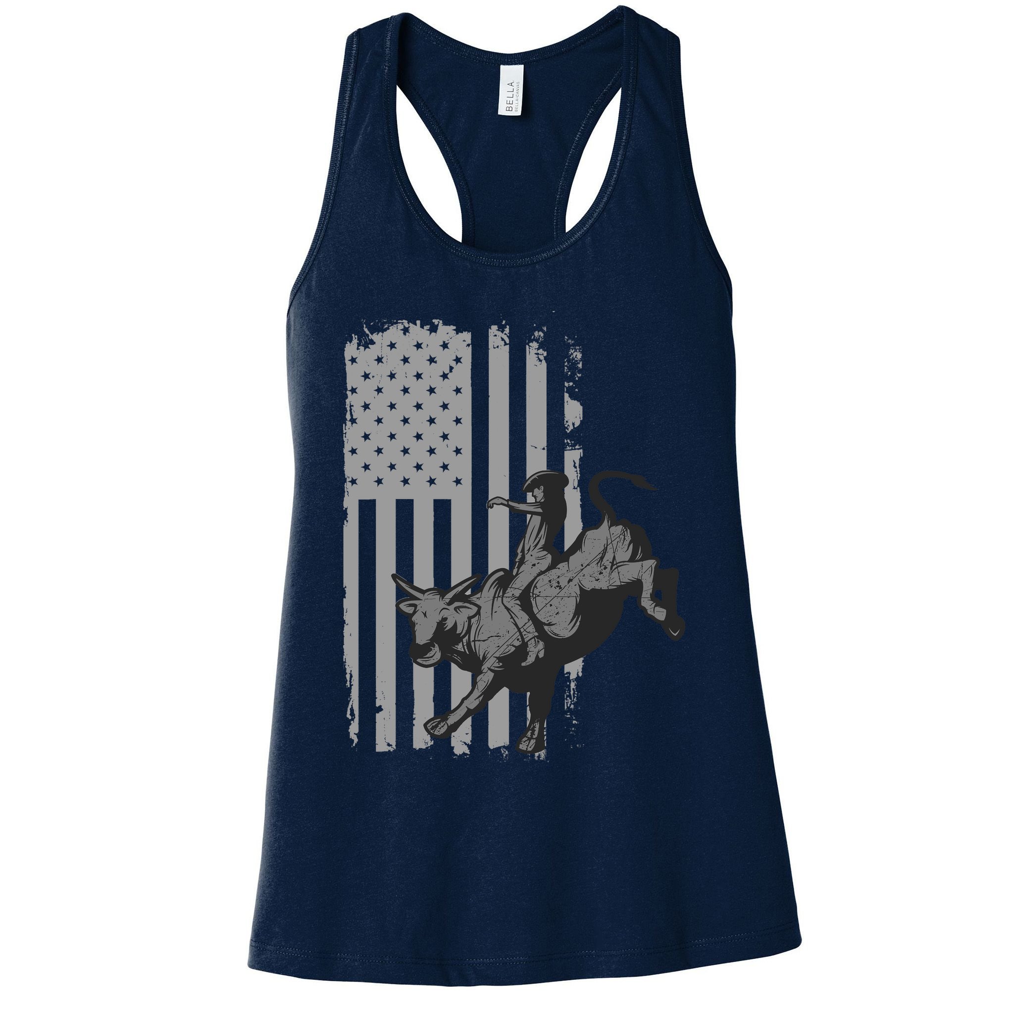 Vintage American Flag Bucking Bull Riding Patriotism Rodeo Womens Tank Top