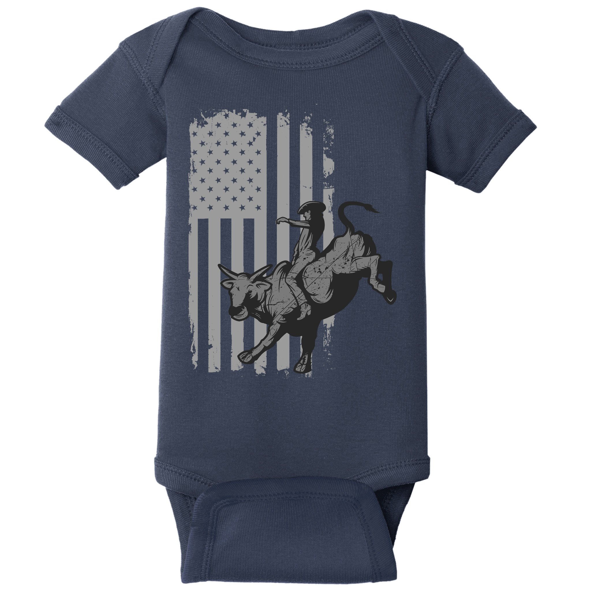 Vintage American Flag Bucking Bull Riding Patriotism Rodeo Baby Bodysuit
