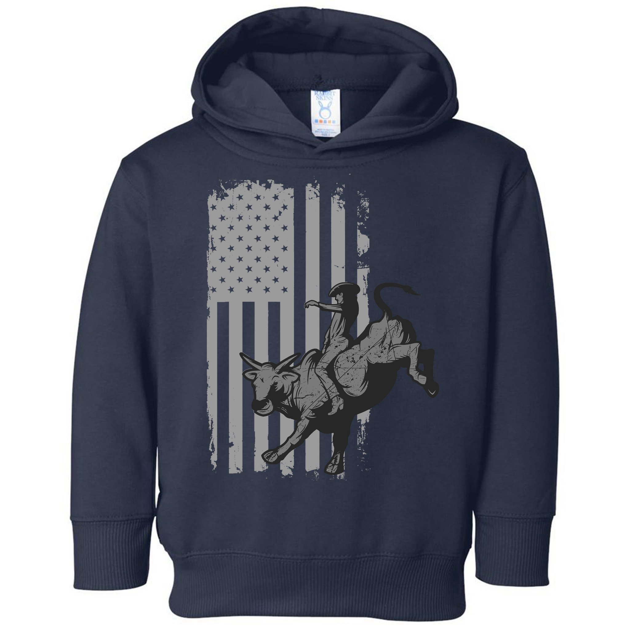 Vintage American Flag Bucking Bull Riding Patriotism Rodeo Toddler Hoodie