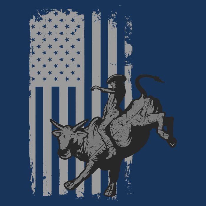 Vintage American Flag Bucking Bull Riding Patriotism Rodeo Womens T-Shirt