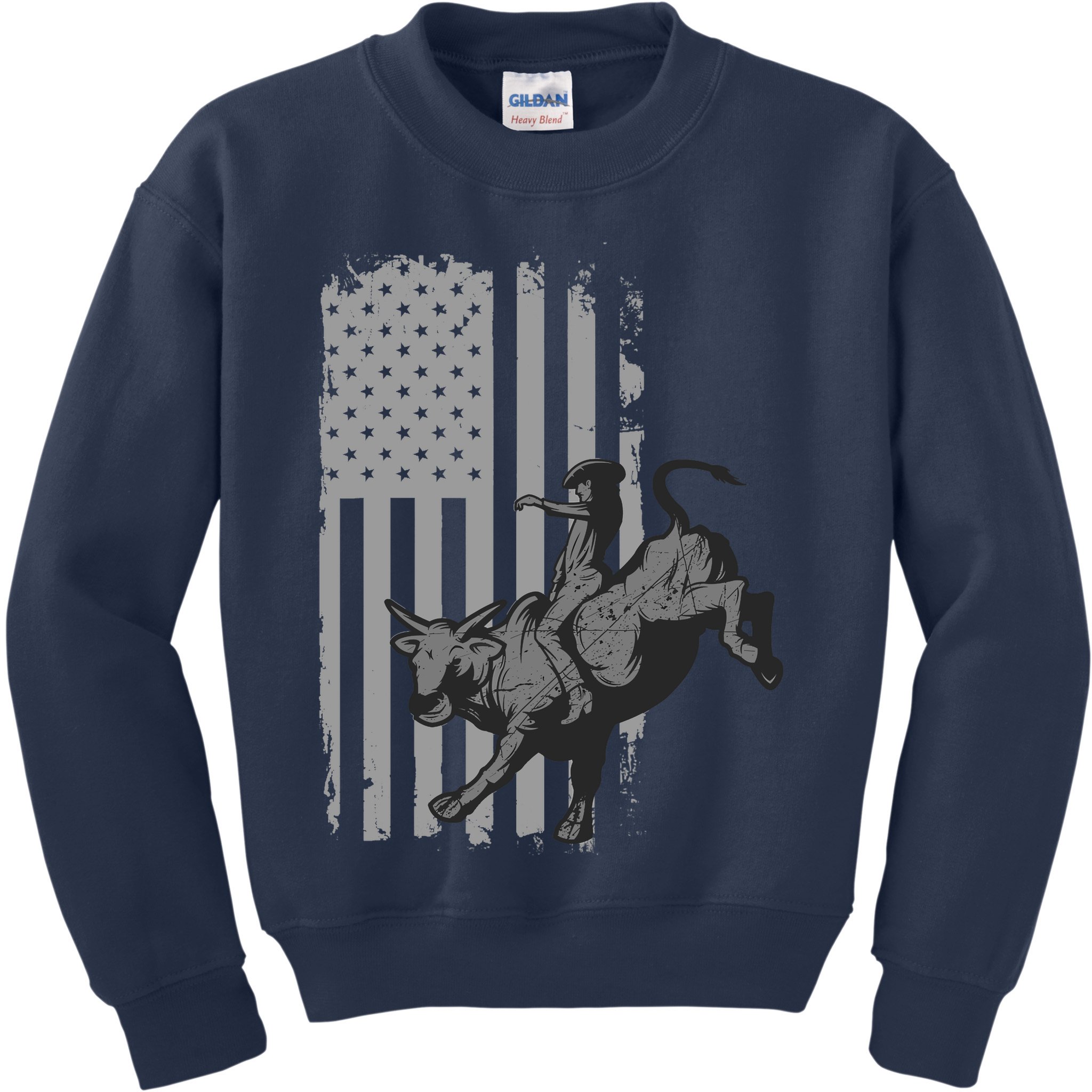 Vintage American Flag Bucking Bull Riding Patriotism Rodeo Kids Sweatshirt