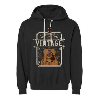 Vintage Acoustic Guitar Collector Retro Guitarist Garment-Dyed Fleece Hoodie