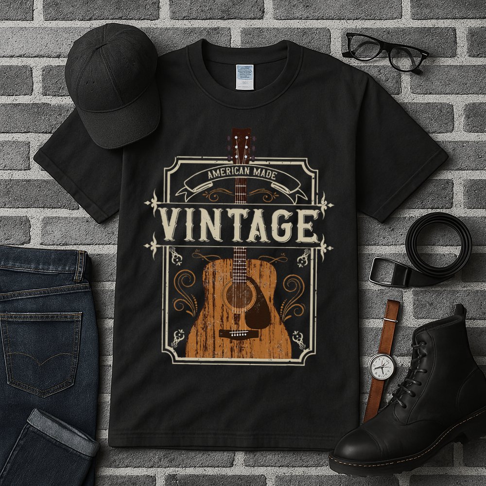 Vintage Acoustic Guitar Collector Retro Guitarist Tall T-Shirt