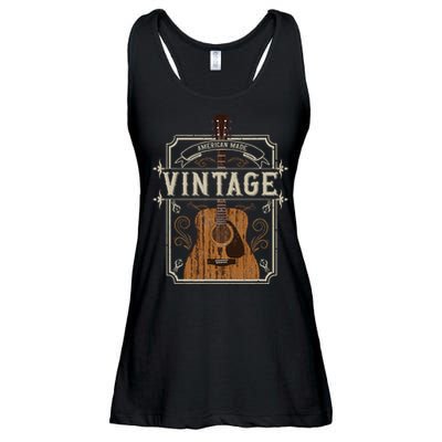 Vintage Acoustic Guitar Collector Retro Guitarist Ladies Essential Flowy Tank