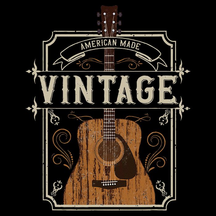 Vintage Acoustic Guitar Collector Retro Guitarist Flatbill Hat