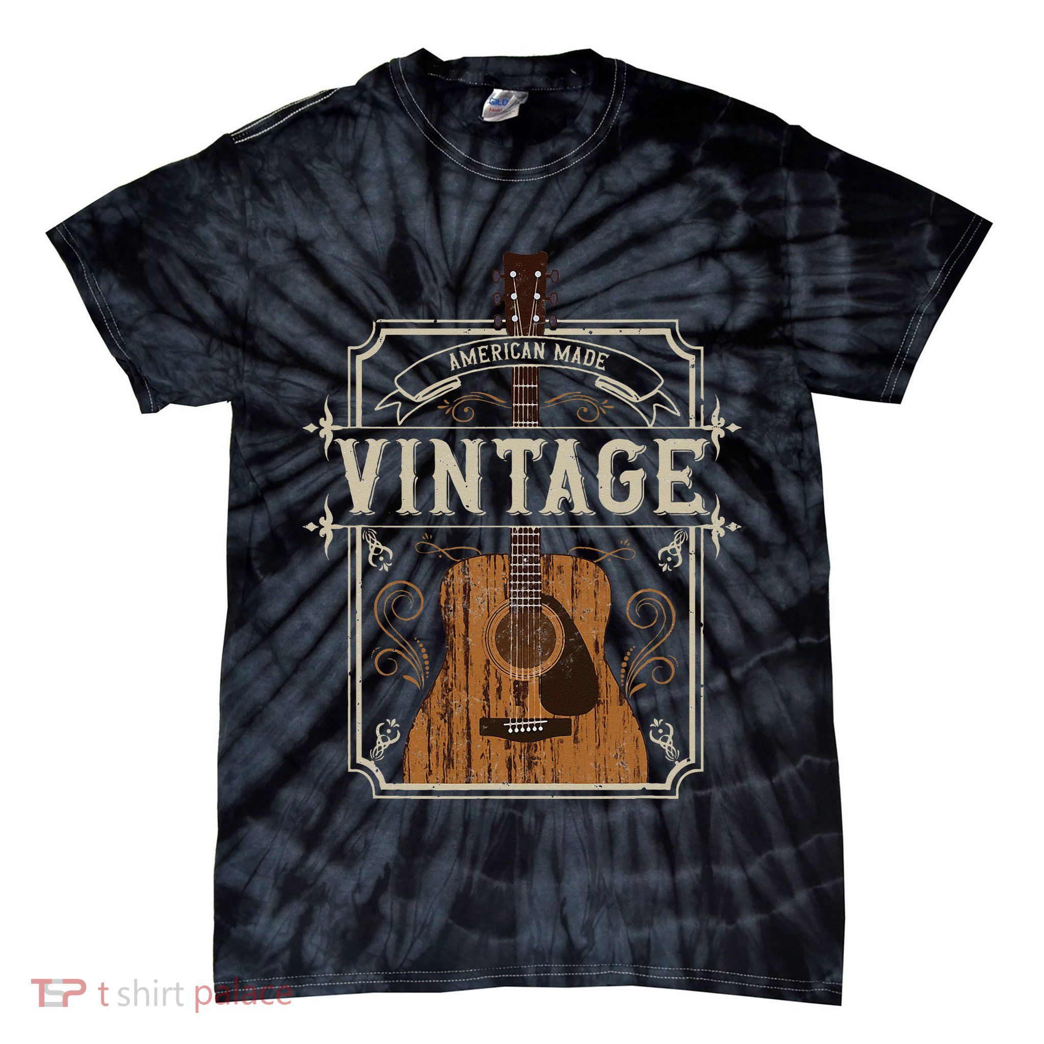 Vintage Acoustic Guitar Collector Retro Guitarist Tie-Dye T-Shirt