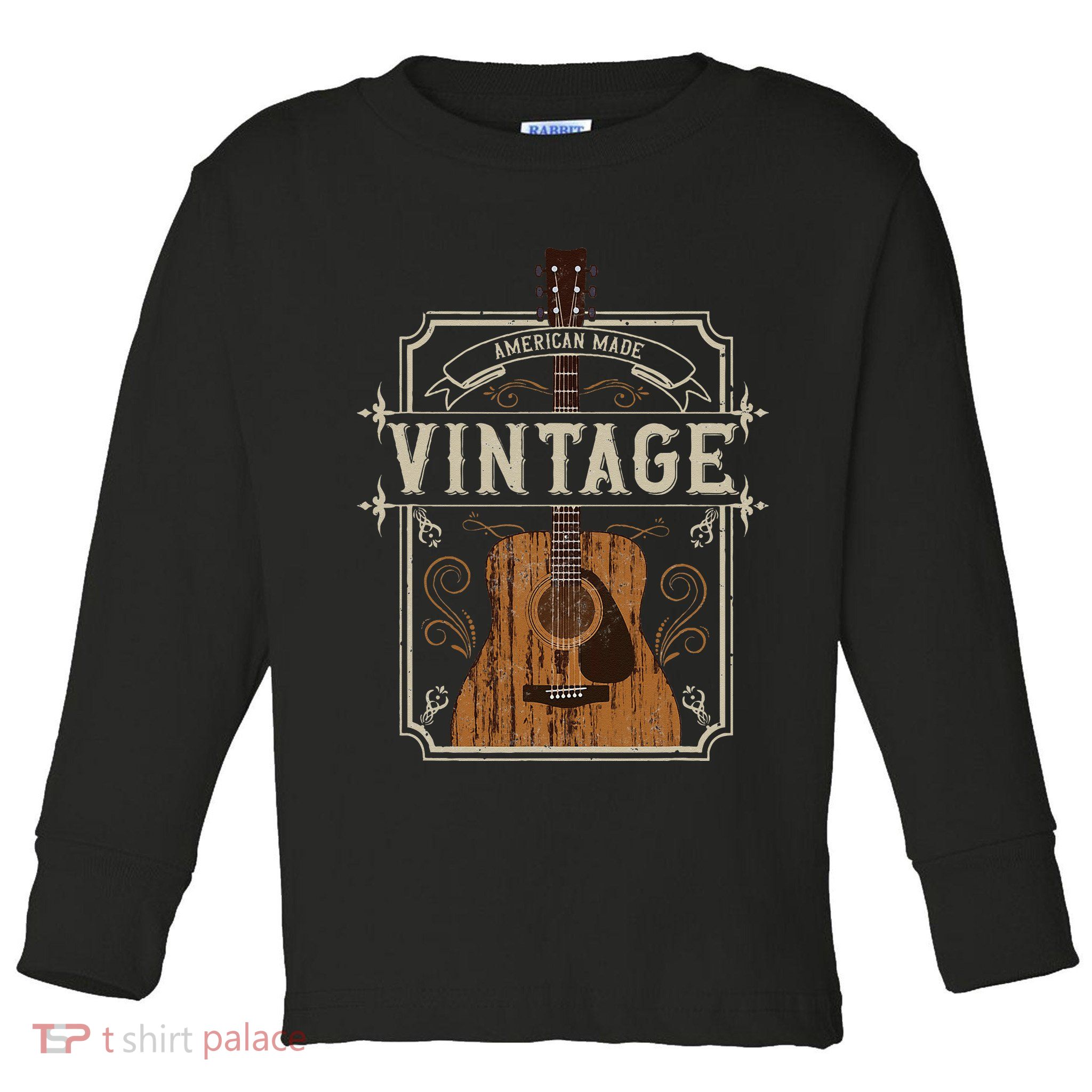 Vintage Acoustic Guitar Collector Retro Guitarist Toddler Long Sleeve Shirt