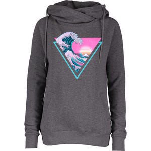 Vaporwave Aesthetic Great Wave Retro Triangle Womens Funnel Neck Pullover Hood