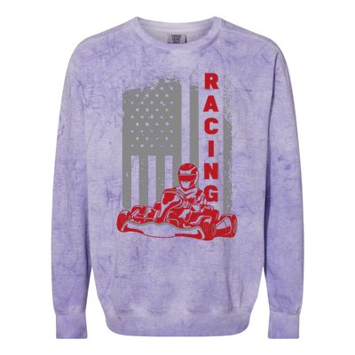 Vintage American Go Kart Racing With USA Flag Colorblast Crewneck Sweatshirt