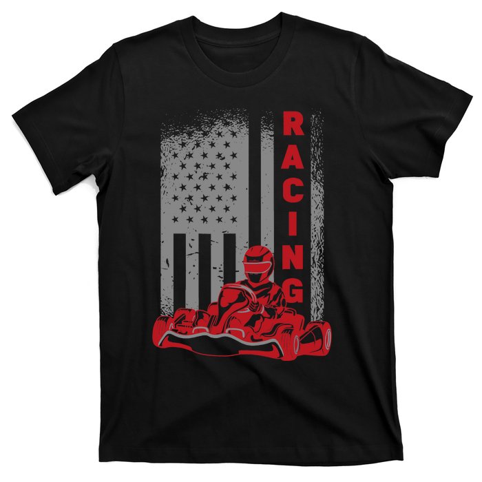 Vintage American Go Kart Racing With USA Flag T-Shirt