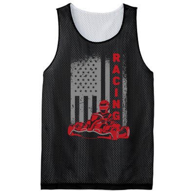 Vintage American Go Kart Racing With USA Flag Mesh Reversible Basketball Jersey Tank