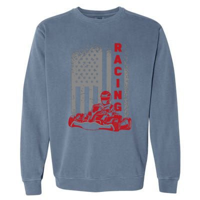 Vintage American Go Kart Racing With USA Flag Garment-Dyed Sweatshirt