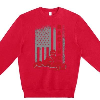 Vintage American Go Kart Racing With USA Flag Premium Crewneck Sweatshirt