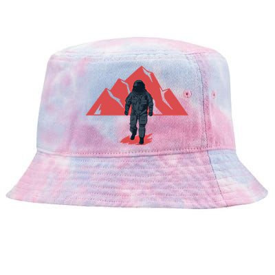 Vintage Astronaut Graphic Gift Mountains And Astronaut Design Gift Tie-Dyed Bucket Hat