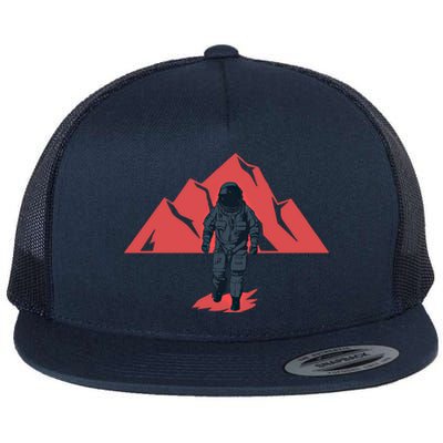 Vintage Astronaut Graphic Gift Mountains And Astronaut Design Gift Flat Bill Trucker Hat